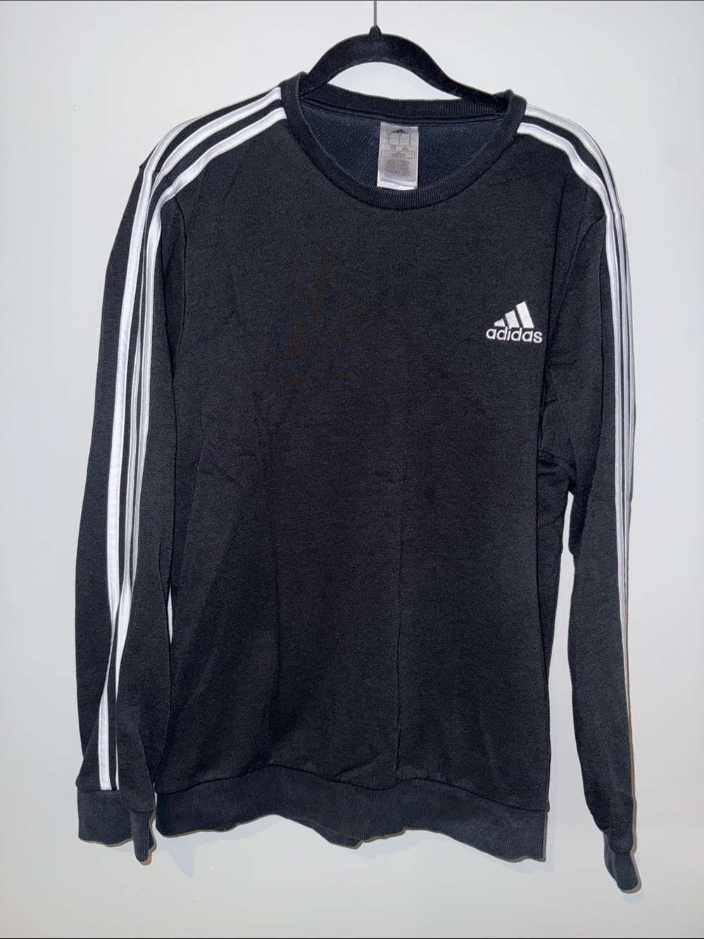 adidas Black Crewneck Sweatshirt with White Stripe Detailing
